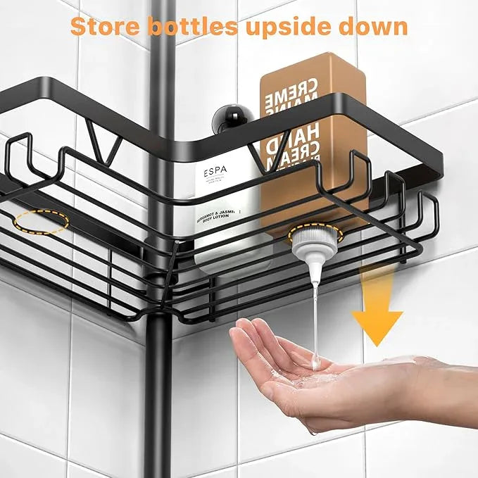 KEGII Corner Shower Caddy Tension Pole - Shower Tension Rod Organizer, Floor to Ceiling Shower Caddy 25-114.2 inch, Towel Rack Corner Waterproof, Black - ModernBath