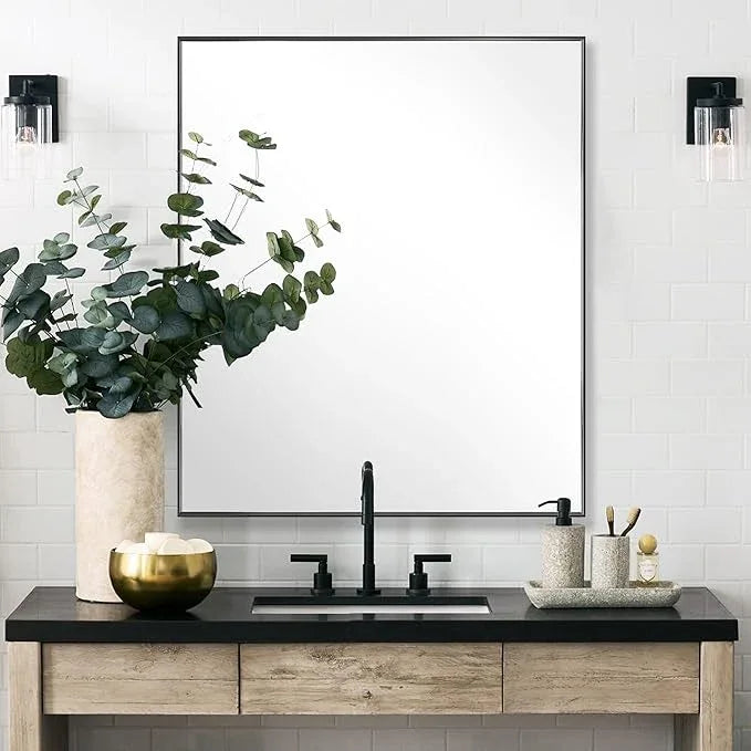 Bonverre 30x36 Inch Black Bathroom Mirror for Wall, Aluminum Frame Rectangle Rectangular Vanity Mirror, Modern Large for Bedroom, Living Room, Horizontal or Vertical - ModernBath