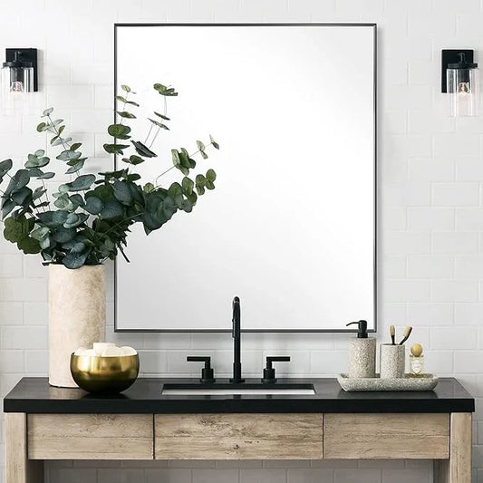 Bonverre 30x36 Inch Black Bathroom Mirror for Wall, Aluminum Frame Rectangle Rectangular Vanity Mirror, Modern Large for Bedroom, Living Room, Horizontal or Vertical - ModernBath