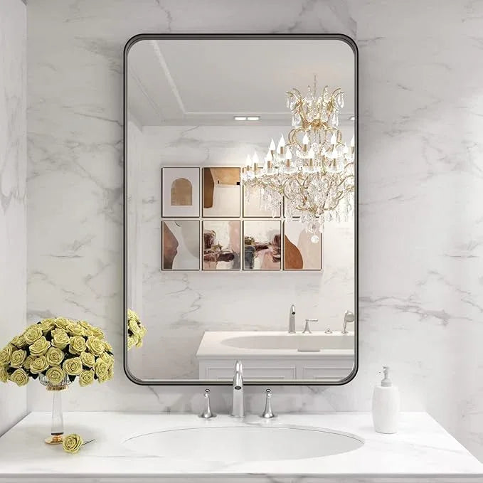 LOAAO Black Metal Framed Bathroom Mirror for Wall, 24X36 Inch Rounded Rectangle Mirror, Matte Black Bathroom Vanity Mirror Farmhouse, Anti-Rust, Hangs Horizontally or Vertically - ModernBath