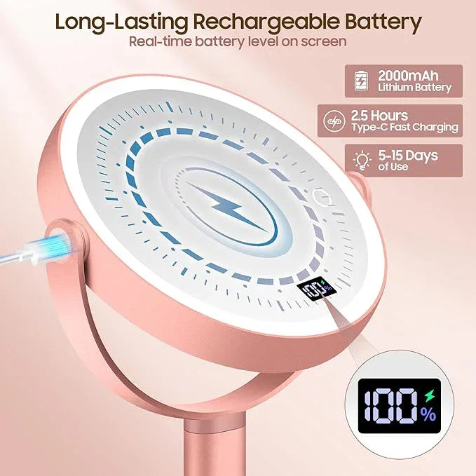 GOMIPURU Makeup Magnifying Mirror with Light 30X/1X, Digital Display, 2-Sided Touch Control, Makeup Mirror with 3 Color Lights,360° Rotate, Height Adjustable Lighted Magnifying Mirrors for Desk Travel - ModernBath