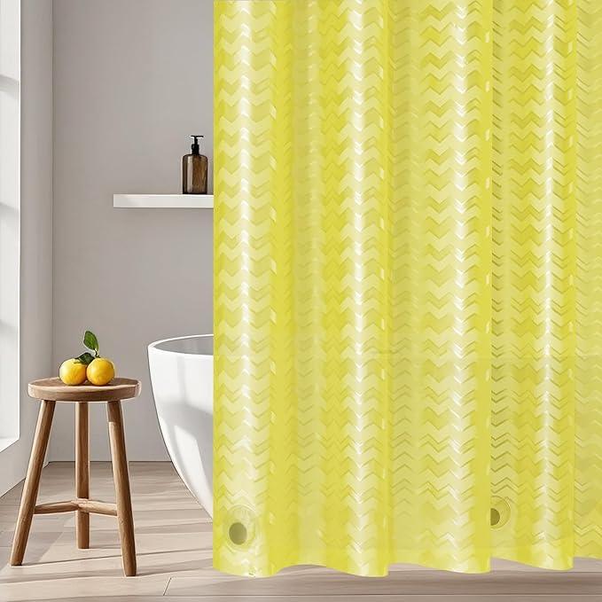 Seenus Waterproof PEVA Shower Curtain Yellow Striped, 3D Frosted Shower Curtain Liner with 3 Large Magnets, Bathroom Translucent Plastic Shower Curtain with Water Ripple Pattern - ModernBath