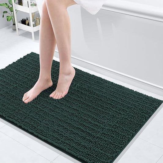 Arotive Luxury Chenille Bathroom Rug Mat, Extra Soft Thick Absorbent Shaggy Bath Rugs, Non-Slip Machine Wash Dry, Plush Bath Mats for Bathroom, Shower and Tub, 40x24, Dark Green - ModernBath