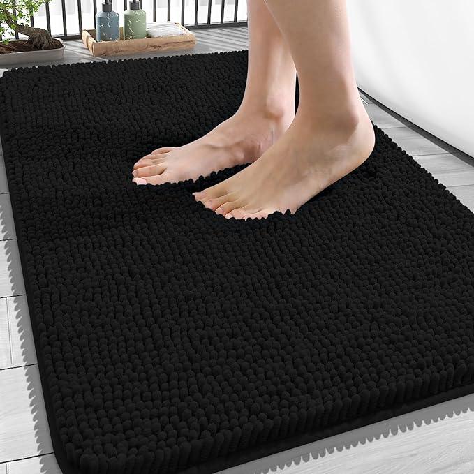 OLANLY Bathroom Rugs 34x21, Extra Soft Absorbent Chenille Bath Rugs, Rubber Backing Quick Dry, Machine Washable Bath Mats for Bathroom Floor, Tub and Shower, Home Decor Accessories, Black - ModernBath