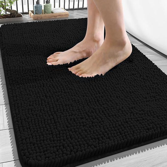 OLANLY Bathroom Rugs 34x21, Extra Soft Absorbent Chenille Bath Rugs, Rubber Backing Quick Dry, Machine Washable Bath Mats for Bathroom Floor, Tub and Shower, Home Decor Accessories, Black - ModernBath