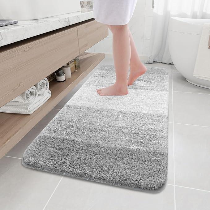 Arotive Microfiber Bathroom Rugs, Shaggy Soft and Absorbent Bath Rug, Non-Slip, Thick Plush Machine Washable Dry Bath Mats for Bathroom, Tub and Shower, 47x24, Light Grey, Rectangular - ModernBath