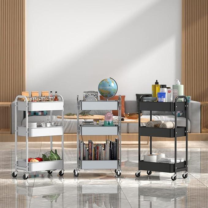 3-Tier Rolling Utility Cart with Caster Wheels,Easy Assembly, for Kitchen, Bathroom (Black) - ModernBath