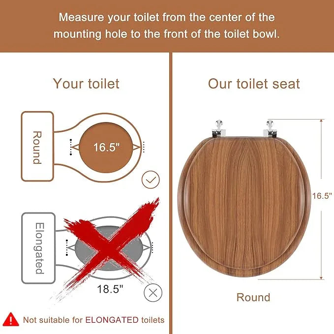 Round Toilet Seat Molded Wood Toilet Seat with Zinc Alloy Hinges, Easy to Install also Easy to Clean, Anti-pinch Wooden Toilet Seat by Angol Shiold (Round, Natural) - ModernBath