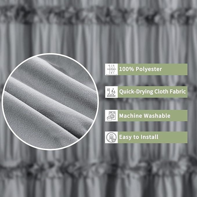 Homechoice Decor Victorian Ruffle Shower Curtain, Vintage Handcrafted Bow Tie Bath Curtain for Master Bathroom, Ruched Microfiber Bathroom Curtain with 12 Buttonholes, 72" W x 84" H, Gray (LQ-10) - ModernBath