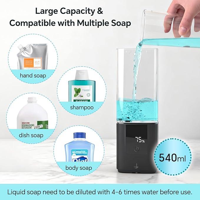 LAOPAO Automatic Soap Dispenser Wall Mount Rechargeable Liquid Soap Pump for Kitchen, Touchless Soap Dispenser for Dish/Hand/Shower Soap, Home & Commercial, 540ml, Black - ModernBath
