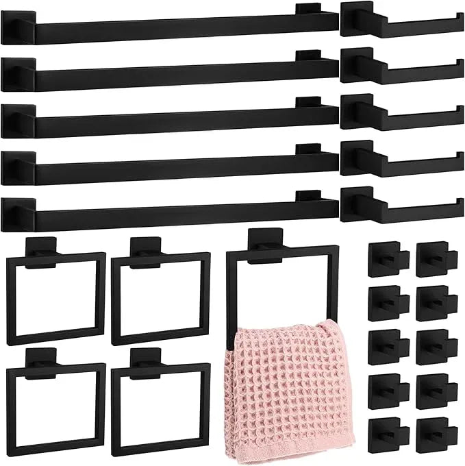 Gisafai 25 Pcs Black Bathroom Hardware Accessories Set 23.6 Inch Bath Towel Bar Kit Stainless Steel Bathroom Hardware Set Towel Racks Ring Robe Hooks Paper Holder for Wall Mounted - ModernBath