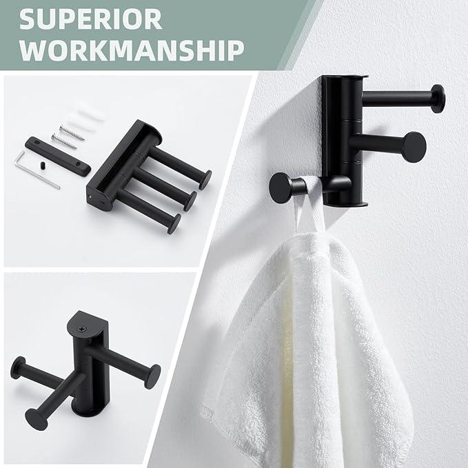 Angle Simple Swivel Towel Hook Matte Black, SUS 304 Stainless Steel Coat Hook for Bathroom - ModernBath