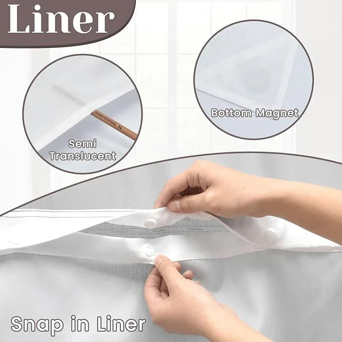 SORTTO No Hook Slub Textured Shower Curtain with Snap in Liner - Light Grey Fabric Outer Curtain & Waterproof Inner Liner, Hotel Style with See Through Top Window, 71x86 in - ModernBath