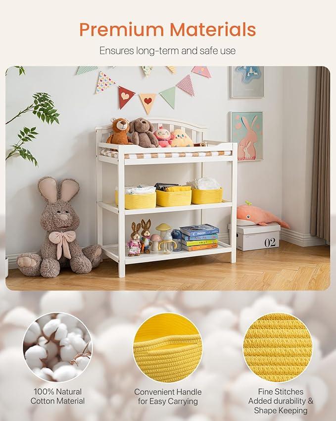 Small Woven Basket, 12 x 8 x 4.5 Inches, Storage Basket for Organizing, Cute Small Rope Shelf Closet Cube Storage Bins Baskets for Shelves, Dog Toy Gift Baskets Empty, 3 Pack Yellow - ModernBath