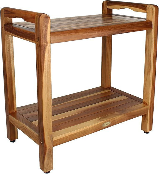 EcoDecors Eleganto 22" H Seat / 24" H Total Extended Height Teak Shower Bench | Supports up to 250 lbs, Safe and Stable Seating | Waterproof Wood Stool for Bathroom | Built-in Shelf - ModernBath