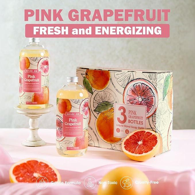ROMIIE ZOI Liquid Hand Soap Refill Gift Set – 3 Pack (26 Fl Oz Each), Pink Grapefruit Scent – Moisturizing, Biodegradable & Cruelty-Free Formula with Essential Oils for Sensitive Skin - ModernBath