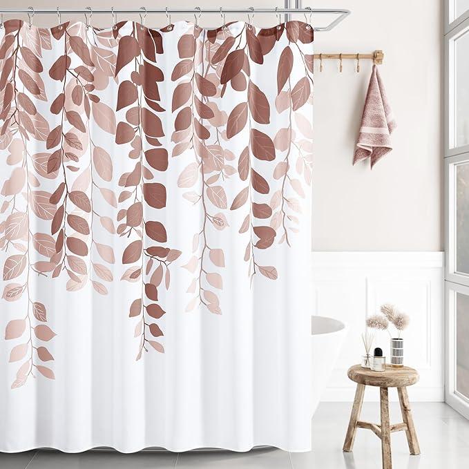 BOODII Rustic Brown Shower Curtain for Bathroom Botanical Eucalyptus Nature Eucalyptus Shower Curtain Set Floral Leaves Waterproof Bathroom Bath Curtains with Hooks 72x72 - ModernBath