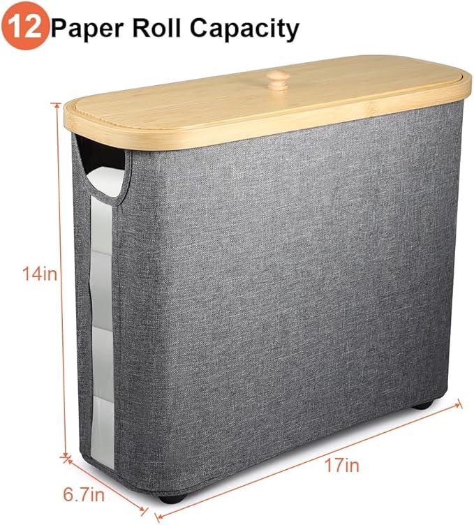 Picowe Toilet Paper Organizer Basket, Grey, Holds 9-12 Rolls, With Lid and Handle, Foldable, Multi-Purpose Storage for Bathroom - ModernBath