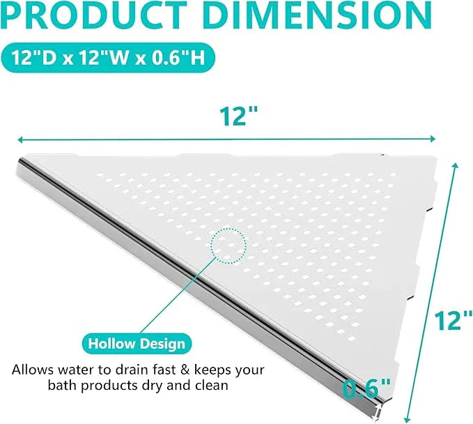 2 Pack Bathroom Corner Shelf, Recessed 12" Corner Shower Shelf, SUS304 Stainless Steel Triangular Wall Mount, No Drilling, Brushed Nickel - ModernBath