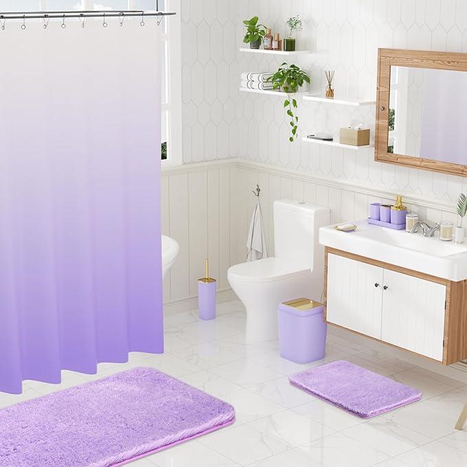 XLHOMO Bathroom Set - Purple Bathroom Sets with Shower Curtain and Rugs, 24PCS Shower Curtain Set with Hooks, Soap Dispenser, Soap Dish, Toilet Brush Holder and Trash Can for Housewarming - ModernBath