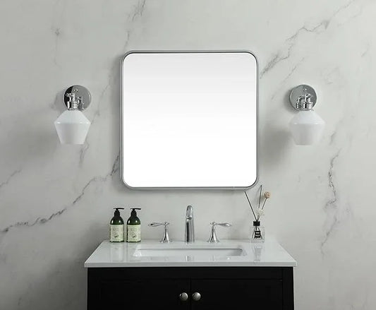 ARS Concepts Aura, Soft Corner Metal Square Mirror 24X24 Inch in, Modern, Silver - ModernBath