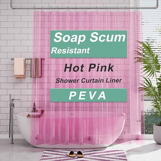 AmazerBath Shower Curtain Liner, 72x72 Transparent Hot Pink Shower Liner, Lightweight Plastic Shower Curtain Liners, Cute Waterproof Shower Liner for Bathroom with 3 Magnets & 12 Grommet Holes - ModernBath