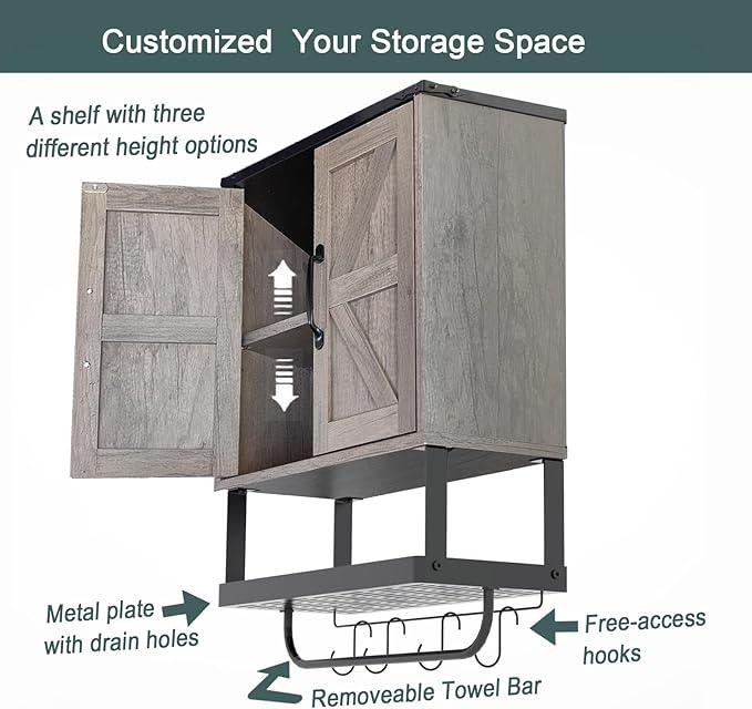 Over The Toilet Storage Cabinet, Bathroom Above Toilet Cabinet Organizer with Doors and Adjustable Shelves, Bathroom Shelf Organizer with Anti-Tip Device & Drain Rack, White (Brown) - ModernBath