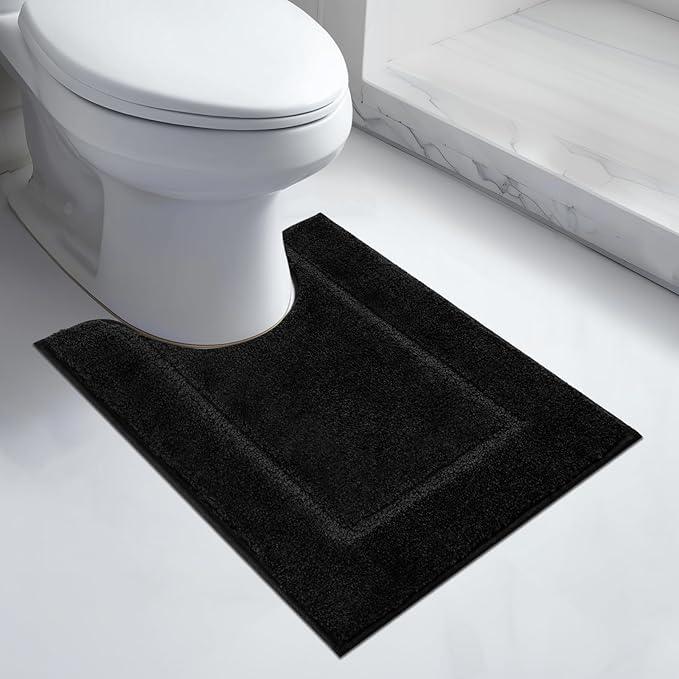 anllugs Bathroom Rugs U-Shaped 20" x 24", Non-Slip Extra Soft Absorbent Bath Rugs, Machine Washable Quick Dry Bath Mats for Toilet Base, Black - ModernBath