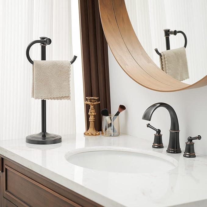 BESy 17 Inch Oil Rubbed Bronze Stand Towel Bar Hanger Hand Towel Bar Bathroom Vanity Countertop Towel Holder Free Standing Stainless Steel Towel Ring Hardware Accessories Towel Rack - ModernBath