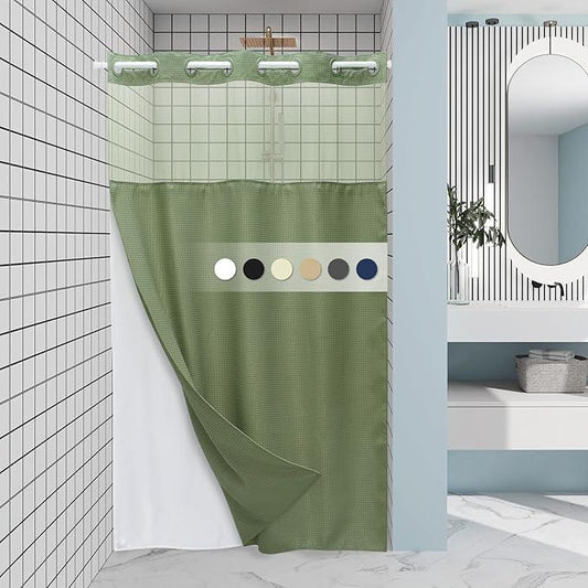 EUTXL Sage Green Stall Hotel Shower Curtain - 230GSM Waffle Textured Heavy Duty Thick Fabric Shower Curtains for Bathroom,54W x 80H - ModernBath