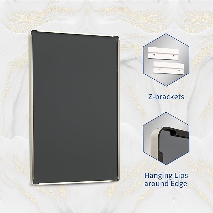 WEER 22X30 Inch Brushed Nickel Bathroom Mirror, Brushed Silver Metal Frame Mirror, Rounded Rectangle Silver Bathroom Vanity Mirror, Tempered Glass, Anti-Rust, Hangs Horizontally or Vertically - ModernBath