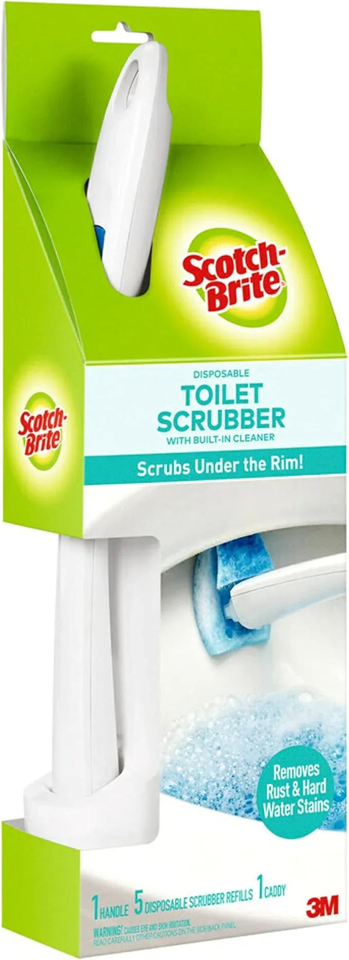 Scotch-Brite Disposable Toilet Scrubber Starter Kit, Disposable Refills with Built-In Bleach Alternative, Includes 1 Handle, Storage Caddy and 5 Refills - ModernBath
