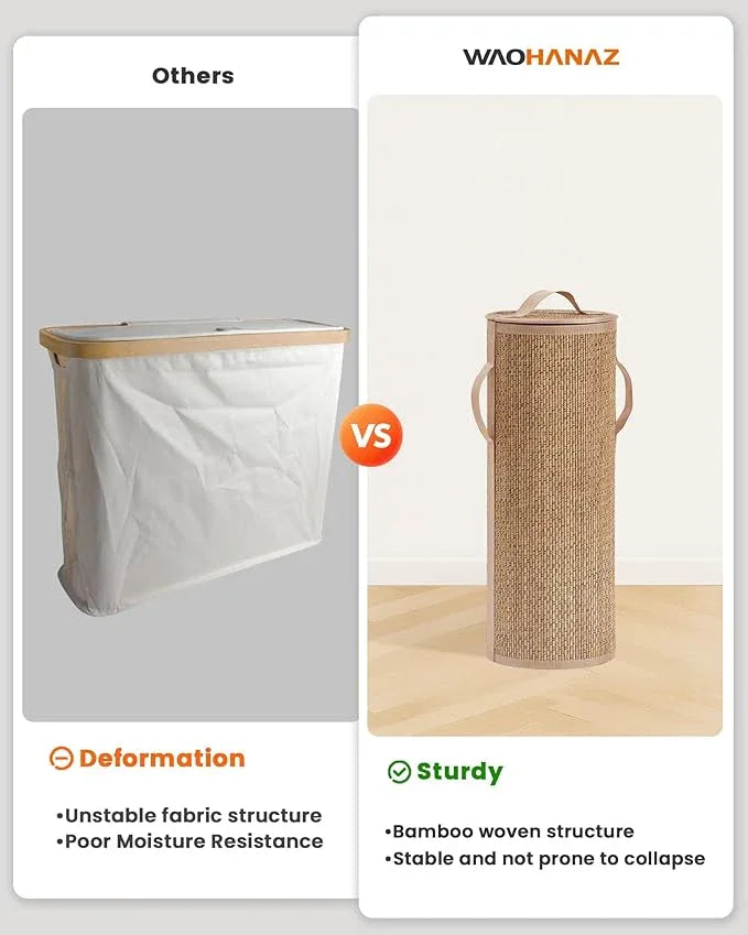 Bamboo Toilet Paper Storage Basket with Lid & Handle - 10L Handwoven Bathroom Organizer for 4 Rolls - Sturdy Stand Holder for Toilet Paper Organization, Carbon Brown - ModernBath