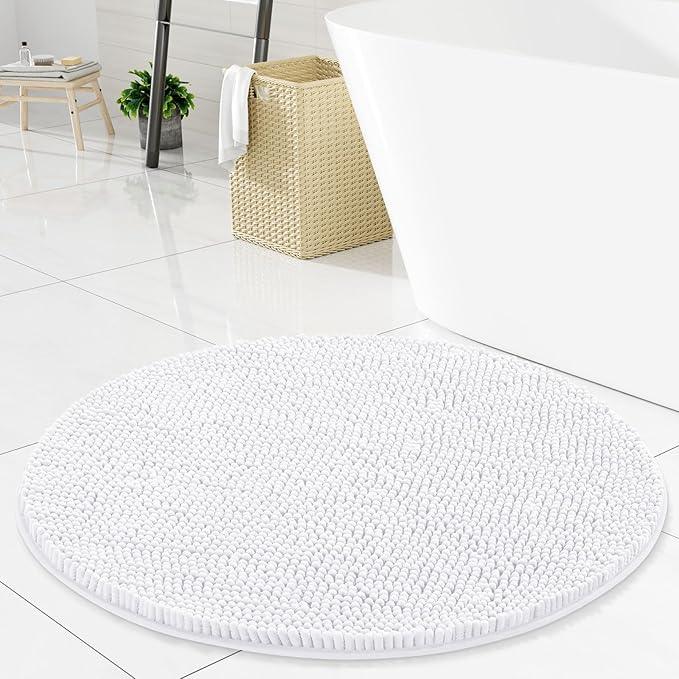 Arotive Bathroom Rugs Round 24x24, Extra Soft Absorbent Shaggy Chenille Bath Rugs, Machine Washable Rubber Backing Non-Slip Bath Mats for Bathroom Floor Tub and Shower, Home Decor Accessories, White - ModernBath
