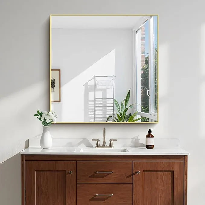 KOCUUY Large Gold Bathroom Mirror, 36x36 Inch Square Mirror for Bathroom Sink, Oversized Wall Mirror with Metal Gold Frame for Living Room, Farmhouse, Entryway, Hang Horizontal/Vertical - ModernBath