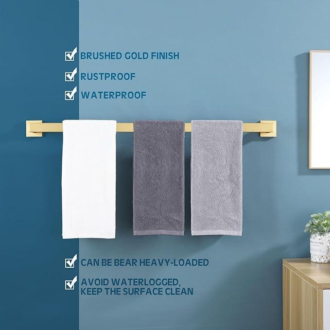 KOKOSIRI 32 Inch Gold Bath Towel Bar Bathroom Towel Rack Towel Holder Shower Hand Towel Hanger,Total Length 33.3 Inch, Brushed Gold, B4003BG-L32 - ModernBath