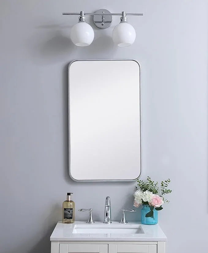ARS Concepts Aura, Soft Corner Metal Rectangular Mirror 18X30 Inch in, Modern, Silver - ModernBath