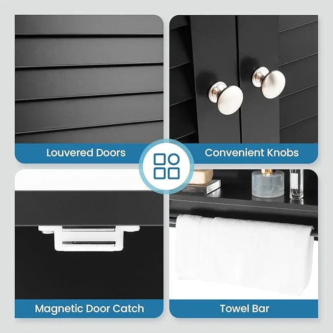 Giantex Bathroom Cabinet Wall Mounted - Hanging Medicine Cabinet with 2 Louvered Doors, 3-Position Adjustable Shelf, Towel Bar, Over The Toilet Space Saver (Black) - ModernBath