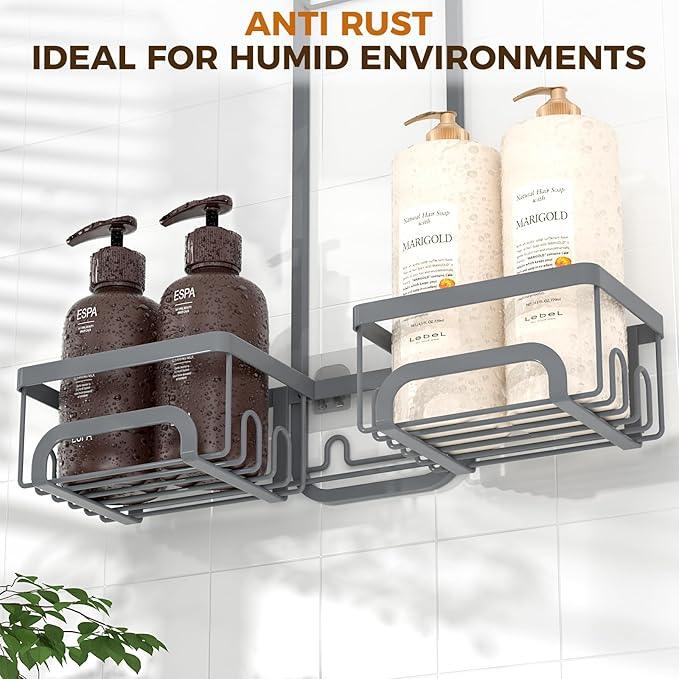 REINHARDT Adjustable Shower Caddy Hanging Split Shower Caddy for Handheld Showerheads, Rustproof Shower Organizer with Hooks for Razors Over the Head Caddy with Soap Holder Bathroom Accessories, Grey - ModernBath