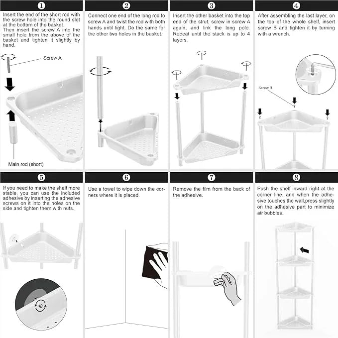 ODesign 4 Tier Corner Shower Caddy,Corner Shower Shelves for Living Room Bedroom Bathroom,Shower Table,Plastic Metal Splicing Ground Cabinet Storage Rack,10.8 x 10.8 x 44.6 inches White-Rustproof - ModernBath
