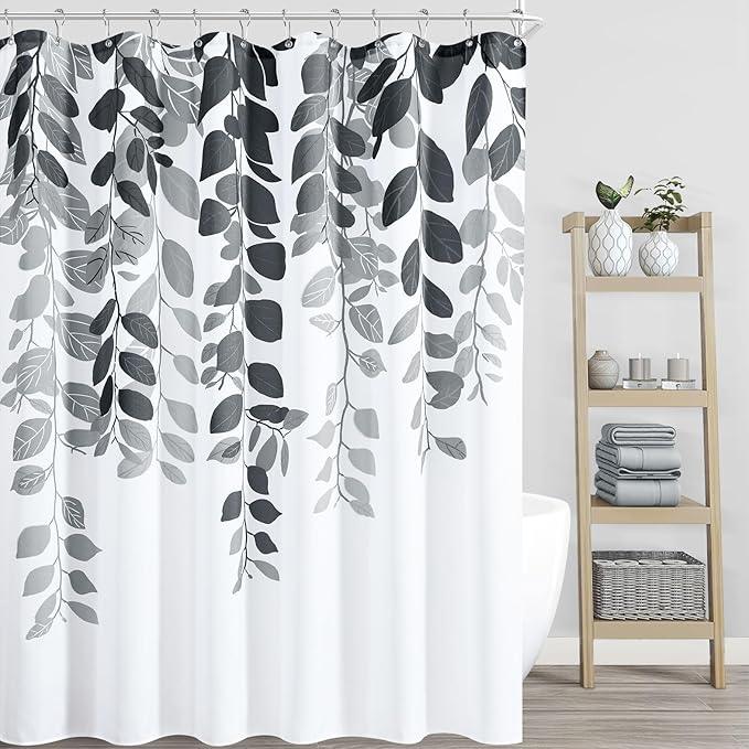 BOODII Gray Floral Shower Curtain for Bathroom Dim Gray Eucalyptus Shower Curtains Set Grey and White Modern Plant Botanical Watercolor Natural Leaf Spring Bath Curtain 72x72 - ModernBath