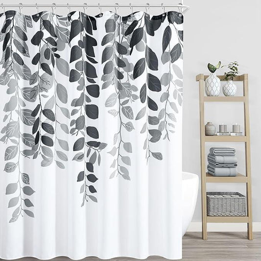 BOODII Gray Floral Shower Curtain for Bathroom Dim Gray Eucalyptus Shower Curtains Set Grey and White Modern Plant Botanical Watercolor Natural Leaf Spring Bath Curtain 72x72 - ModernBath