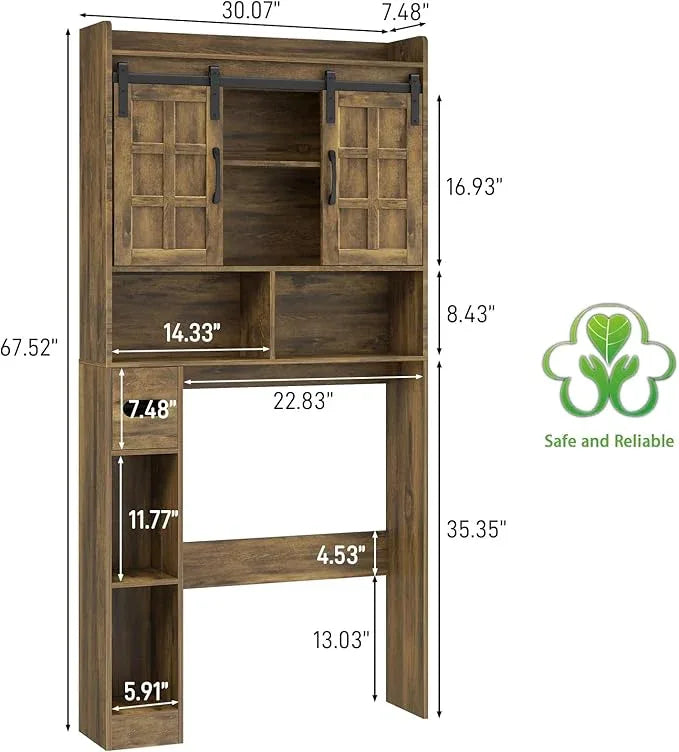 Over The Toilet Storage Cabinet, Farmhouse Storage Cabinet Over Toilet with Sliding Doors，Home Space-Saving Toilet Rack, for Bathroom, Restroom, Laundry(Brown - ModernBath