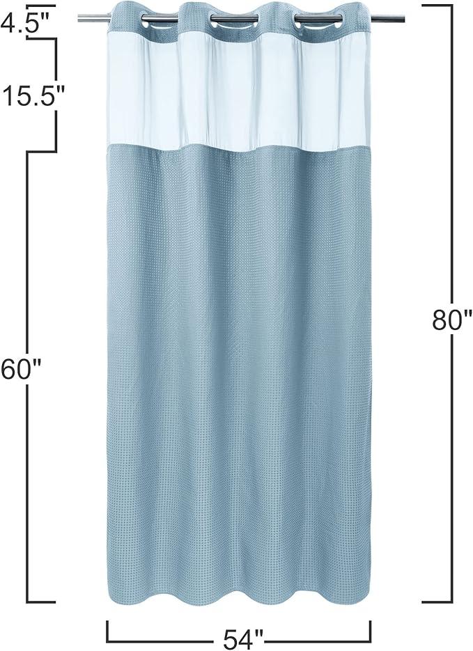 River Dream Heavyweight No Hooks Required Dotted Waffle Weave Shower Curtain with Snap in Liner -Stall 54W x 80H,Hotel Grade,Spa Like Bath Curtain,Blue - ModernBath