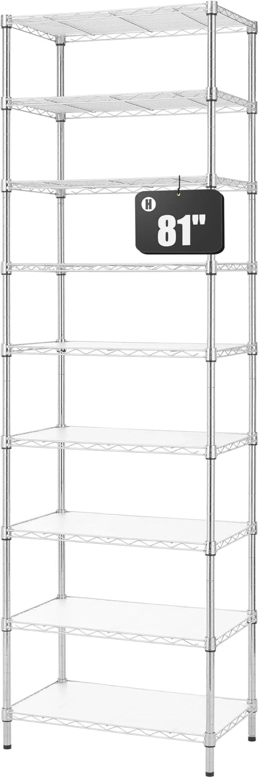 Finnhomy 9-Tier Wire Shelving Unit Adjustable Steel Wire Rack Shelving, 81 Inches Height 9 Shelves Metal Storage Rack, Pantry Shelves for Storage with PE mat, NSF Certified, Chrome - ModernBath