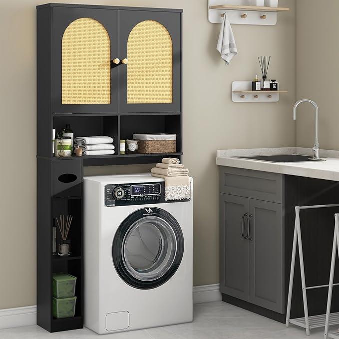 Halitaa Over The Toilet Storage Cabinet, Wood Over Toilet Bathroom Organizer Cabinet with 2 Doors, Freestanding Home Space Save Toilet Rack for Restroom, Bathroom, Laundry, Black - ModernBath