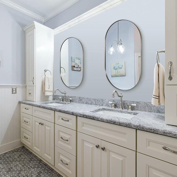 ANDY STAR Brushed Nickel Oval Bathroom Mirror, 20x33 inch Pill-Shaped Mirror for Wall HD Reflection Metal Frame Mirror for Bathroom Hang Vertical or Horizontal - ModernBath