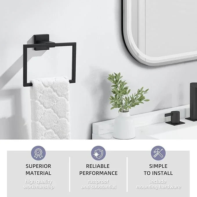 Angle Simple Towel Holder Matte Black, Stainless Steel Square Hand Towel Ring Rack Hanger for Bathroom Wall Mount, 7.09 Inches - ModernBath