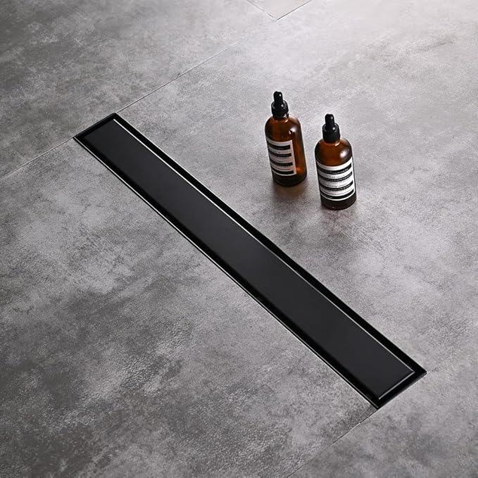 Linear Shower Floor Drain, Black 30 Inch 304 Stainless Steel Bathroom Drains Kit, Rectangular Shower Trench Drain with Reversable Tile-in Pattern Drain Cover & Hair Catcher - ModernBath