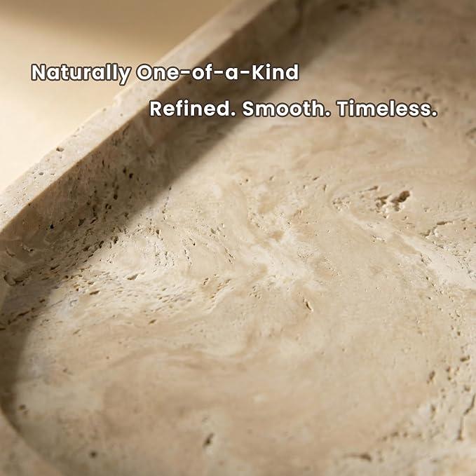 FS NANO 10"x5" Beige Natural Travertine Tray a Decorative and Catchall Organizer for Marble Vanity and Bathroom Countertop for Jewelry Perfume and Candles - ModernBath